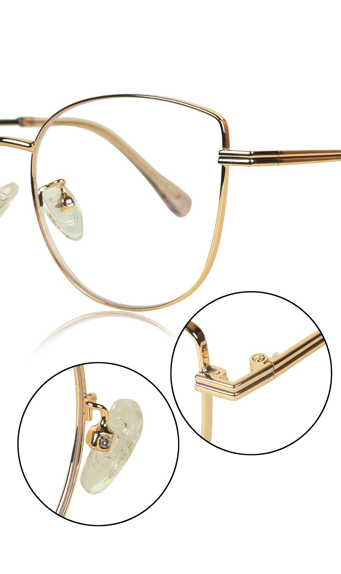 Premium Series Cat Eye Metal Designer Frame Women Spectacle | Fashionable Blu Cut Anti Glare Eyeglasses For Computer, Mobile Phone and Blue Rays Protection Eyewear (Gold)