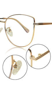 Premium Series Cat Eye Metal Designer Frame Women Spectacle | Fashionable Blu Cut Anti Glare Eyeglasses For Computer, Mobile Phone and Blue Rays Protection Eyewear (Gold)