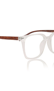 Premium Series Woodern Finish collection Square Spectacle Frame | Fashionable Eyeglasses Eyewear for Men and Women (White Wood)