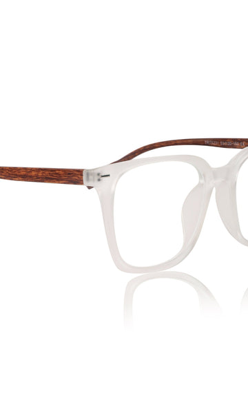 Premium Series Woodern Finish collection Square Spectacle Frame | Fashionable Eyeglasses Eyewear for Men and Women (White Wood)
