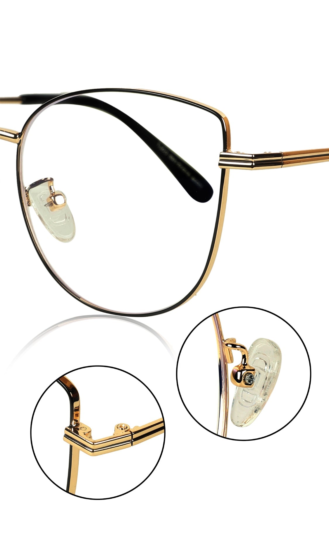 Premium Series Cat Eye Metal Designer Frame Women Spectacle | Fashionable Blu Cut Anti Glare Eyeglasses For Computer, Mobile Phone and Blue Rays Protection Eyewear (Black and Gold)