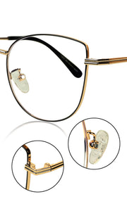Premium Series Cat Eye Metal Designer Frame Women Spectacle | Fashionable Blu Cut Anti Glare Eyeglasses For Computer, Mobile Phone and Blue Rays Protection Eyewear (Black and Gold)