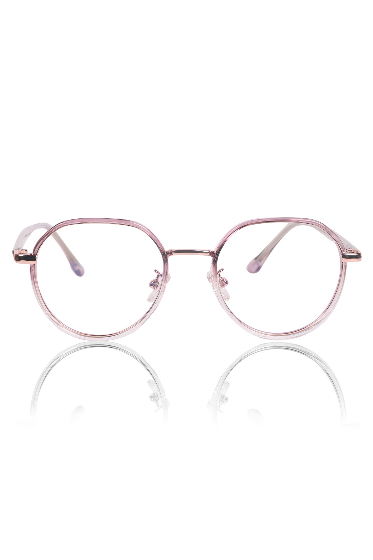 Pure TR Metal and Plastic Combination Round Flat-Top Spectacle Frame | Blu cut and Anti Glare Computer Mobile Phone Protection Eyewear Eyeglasses (Wild Rose)