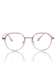 Pure TR Metal and Plastic Combination Round Flat-Top Spectacle Frame | Blu cut and Anti Glare Computer Mobile Phone Protection Eyewear Eyeglasses (Wild Rose)