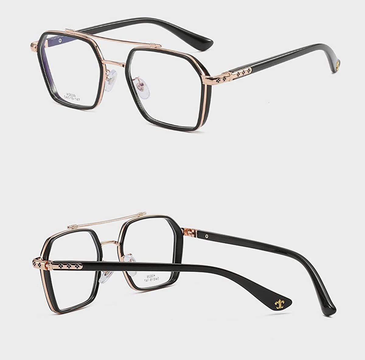 Tony Stark Square Frame Retro Vintage Frame for Men and Women Clear Spectacle Frame (Black & Gold)