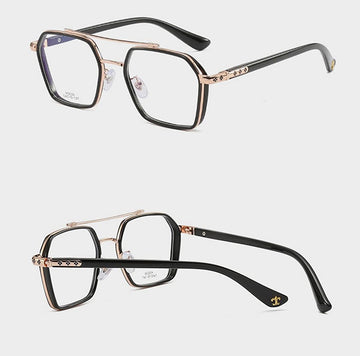 Tony Stark Square Frame Retro Vintage Frame for Men and Women Clear Spectacle Frame (Black & Gold)