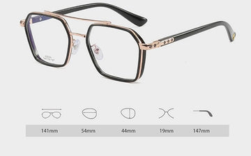 Tony Stark Square Frame Retro Vintage Frame for Men and Women Clear Spectacle Frame (Black & Gold)