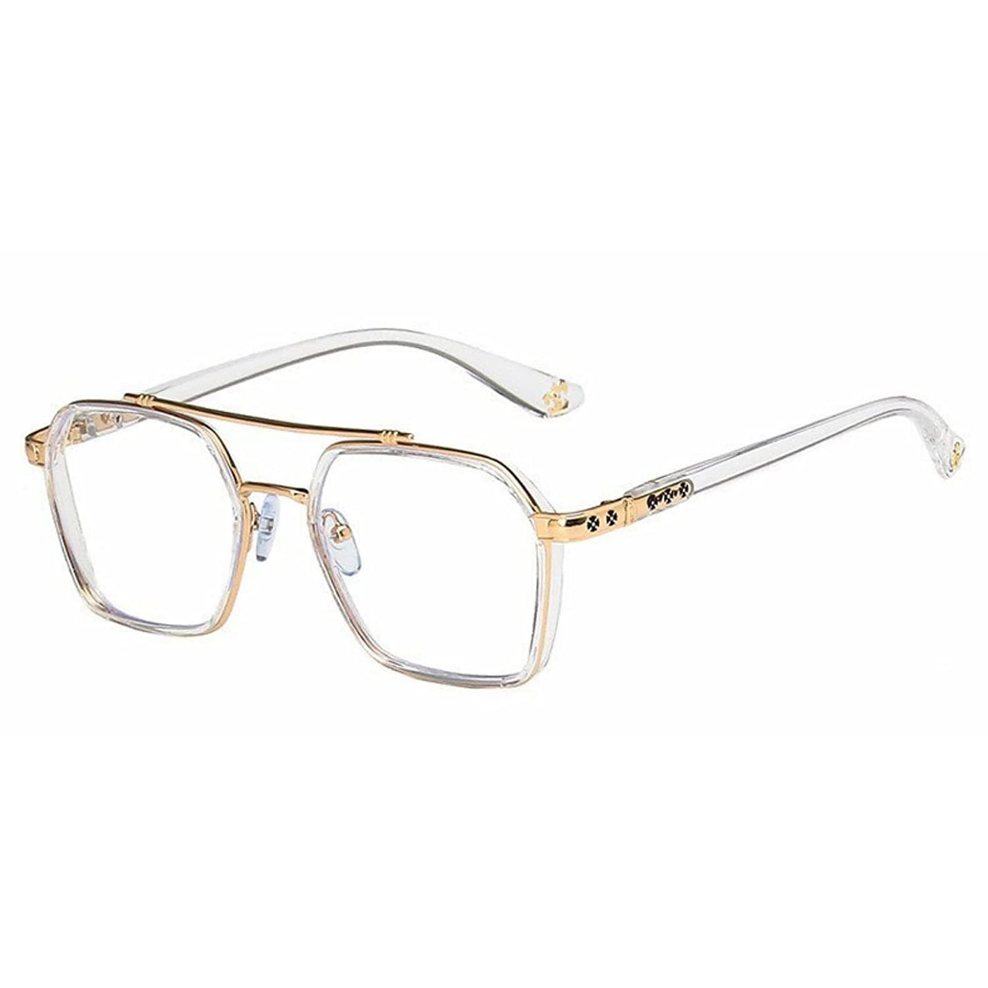 Tony Stark Square Frame Retro Vintage Frame for Men and Women Clear Spectacle Frame (White & Gold)