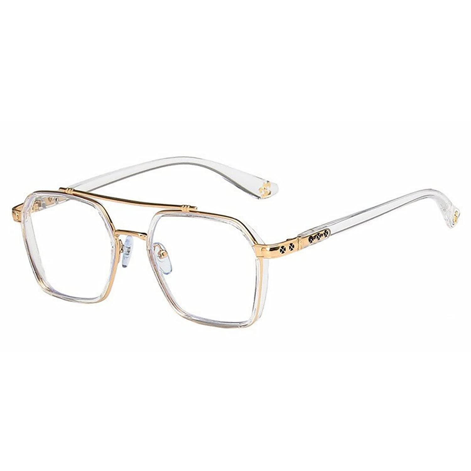 Tony Stark Square Frame Retro Vintage Frame for Men and Women Clear Spectacle Frame (White & Gold)