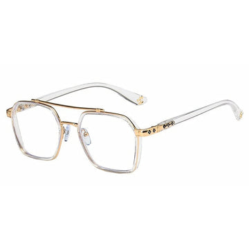 Tony Stark Square Frame Retro Vintage Frame for Men and Women Clear Spectacle Frame (White & Gold)