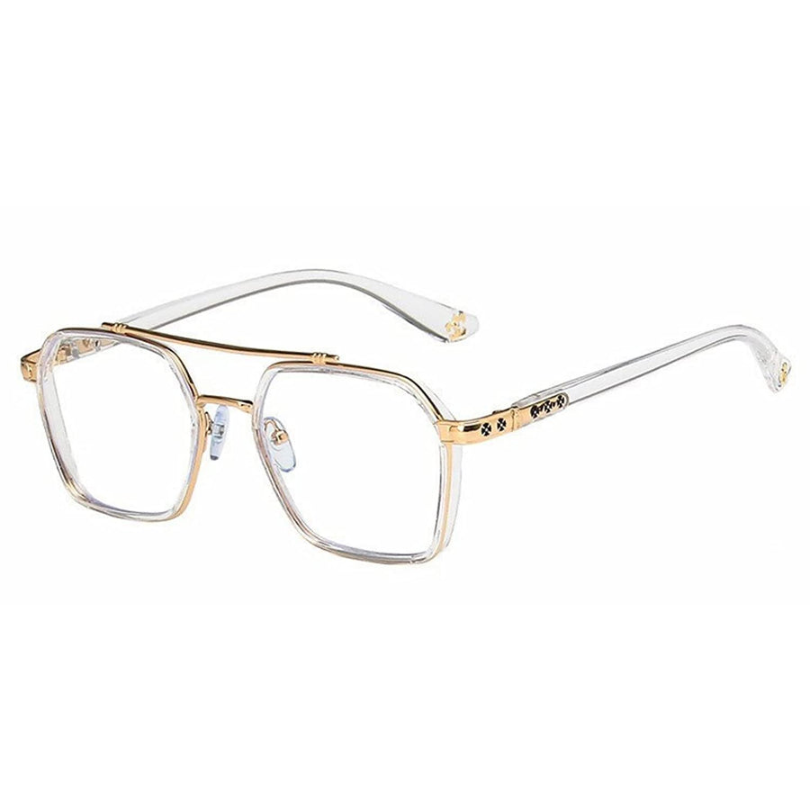 Tony Stark Square Frame Retro Vintage Frame for Men and Women Clear Spectacle Frame (White & Gold)