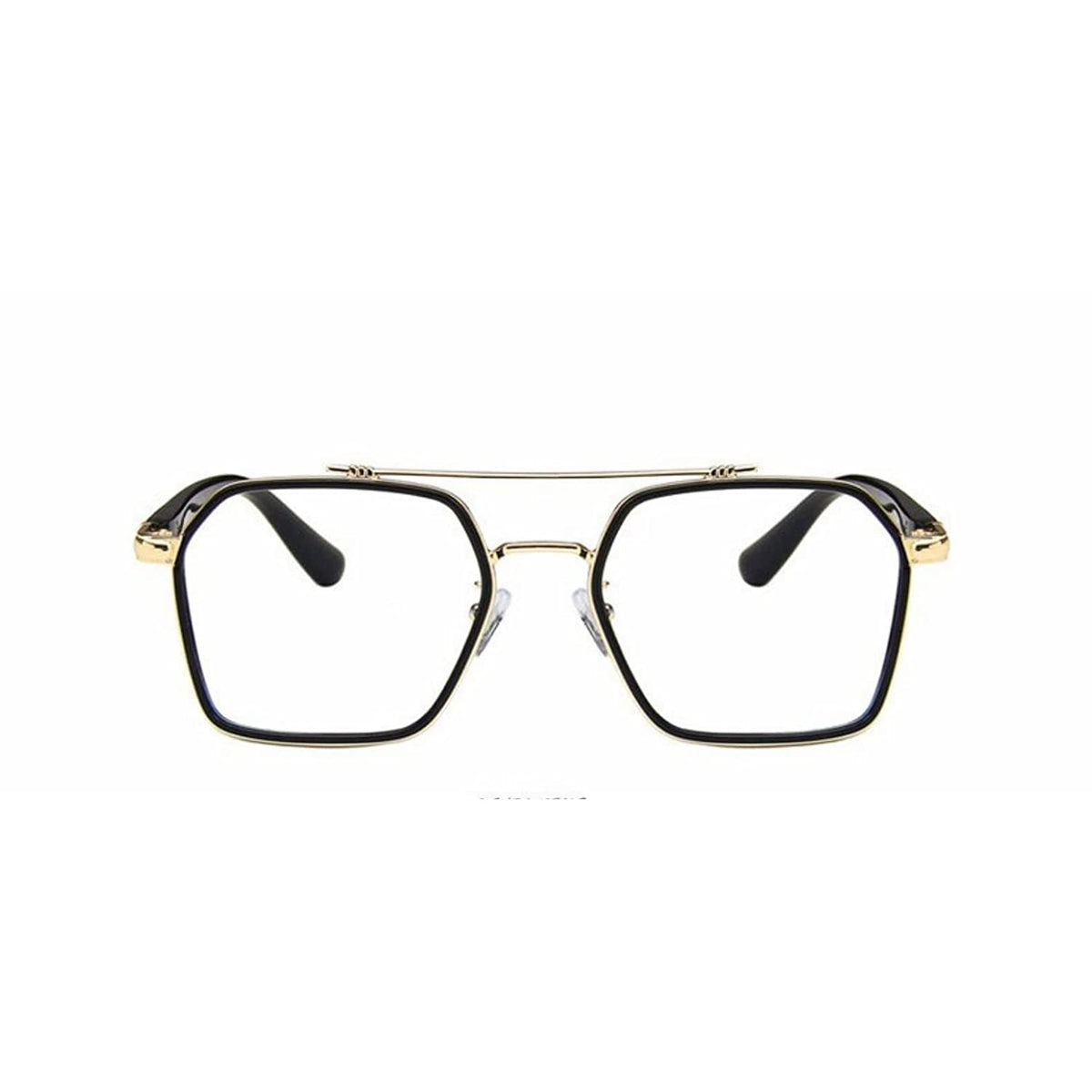 Tony Stark Square Frame Retro Vintage Frame for Men and Women Clear Spectacle Frame (Black & Gold)