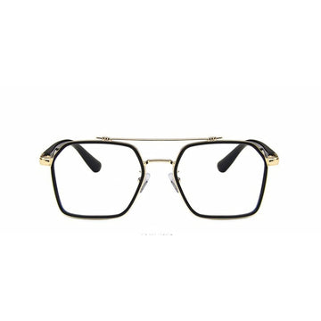 Tony Stark Square Frame Retro Vintage Frame for Men and Women Clear Spectacle Frame (Black & Gold)