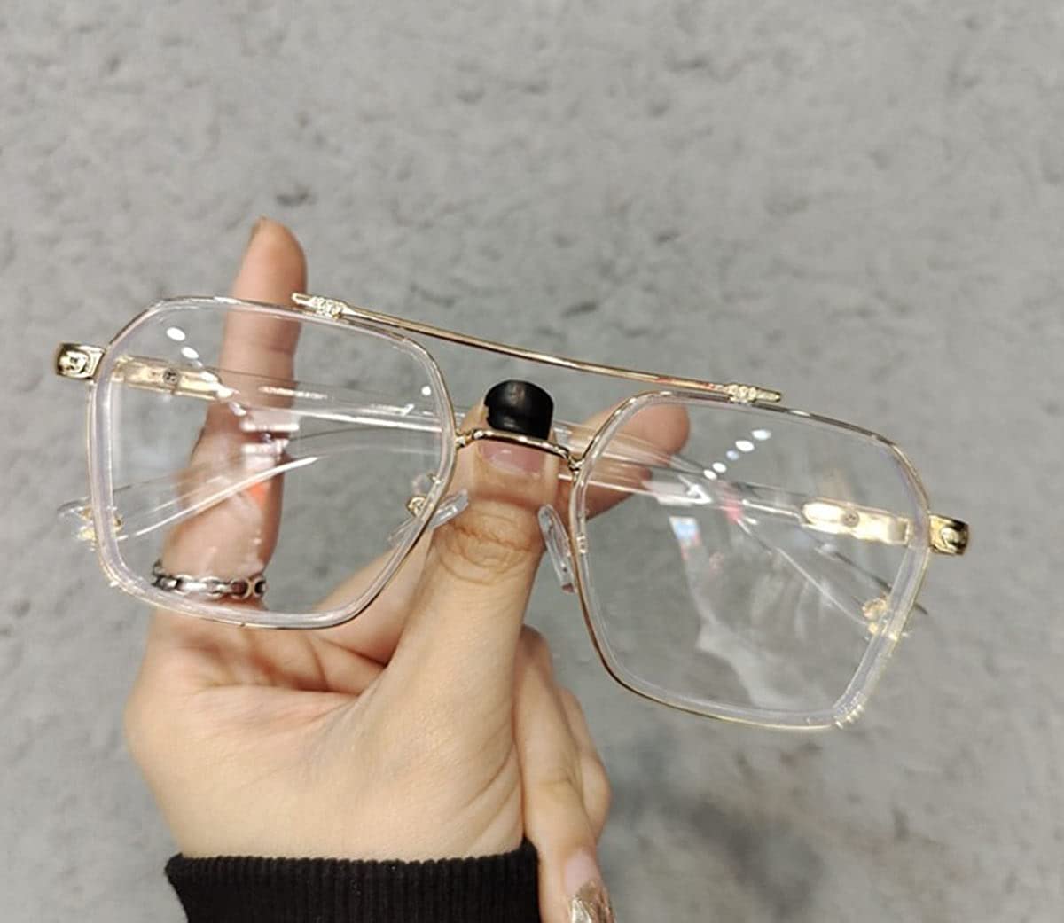 Tony Stark Square Frame Retro Vintage Frame for Men and Women Clear Spectacle Frame (White & Gold)