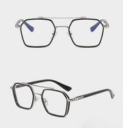 Tony Stark Square Frame Retro Vintage Frame for Men and Women Clear Spectacle Frame (Black & Silver)