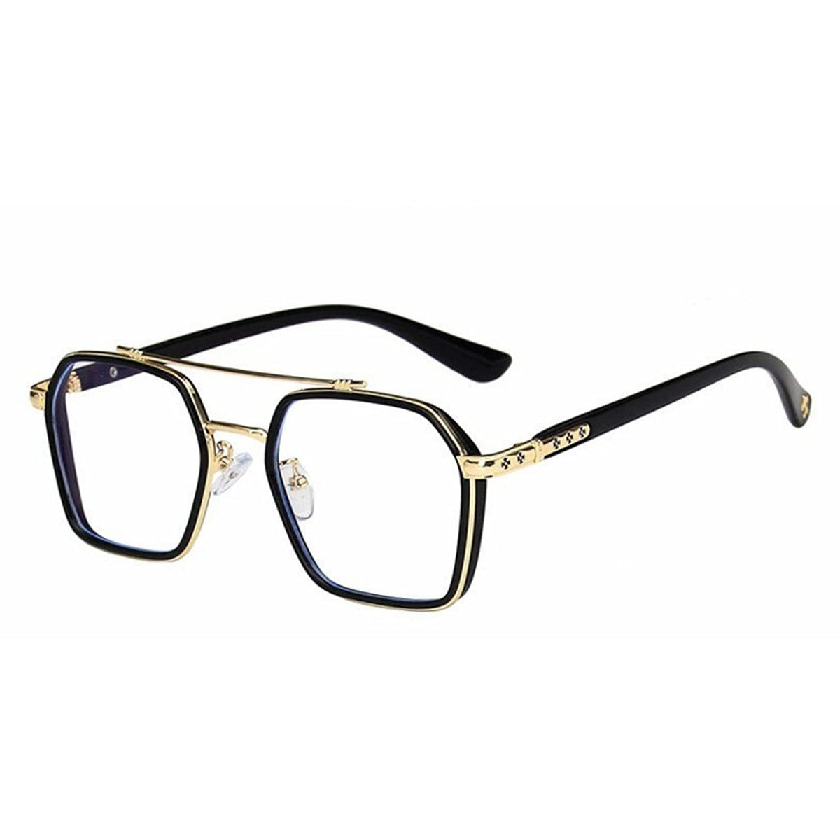 Tony Stark Square Frame Retro Vintage Frame for Men and Women Clear Spectacle Frame (Black & Gold)