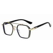 Tony Stark Square Frame Retro Vintage Frame for Men and Women Clear Spectacle Frame (Black & Gold)