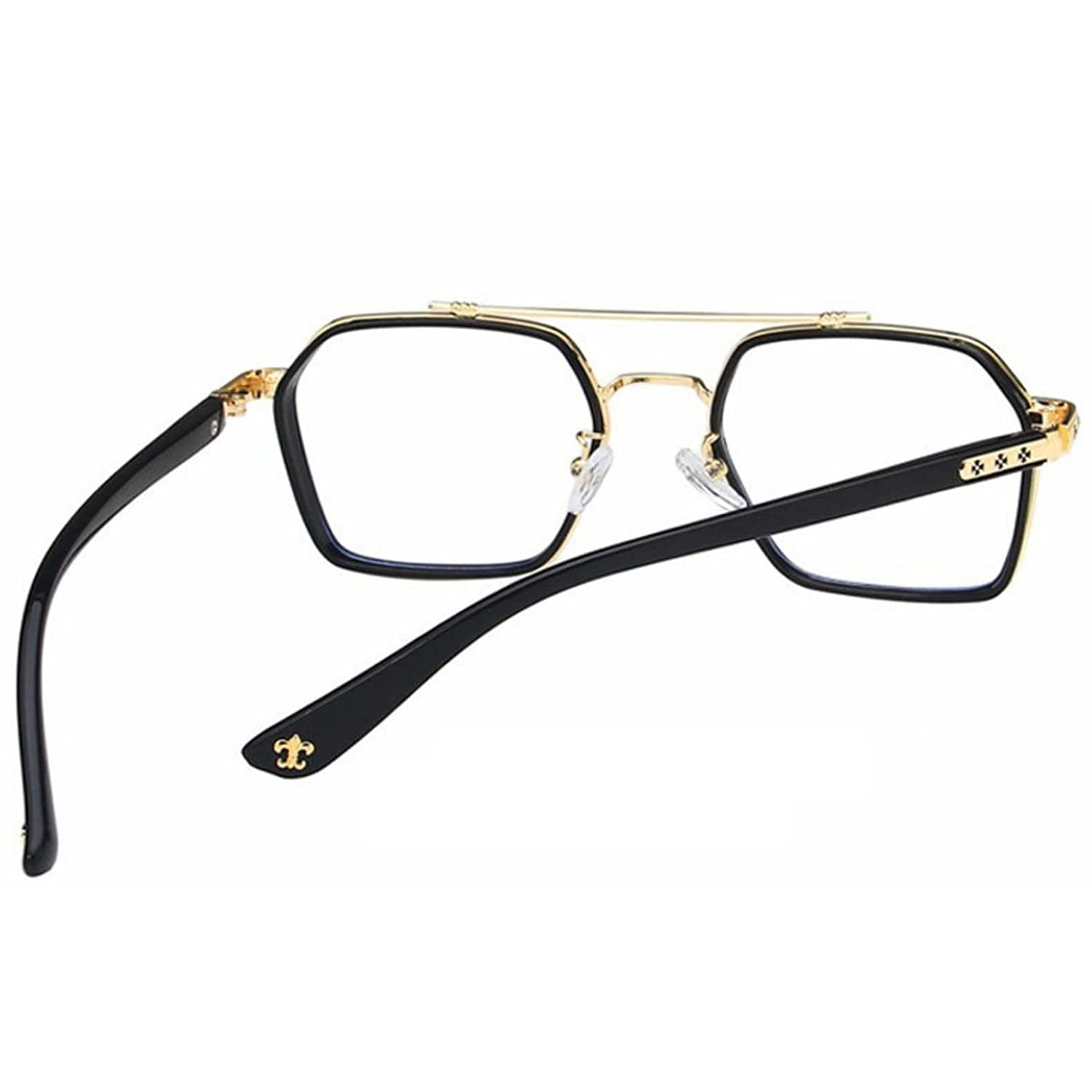 Tony Stark Square Frame Retro Vintage Frame for Men and Women Clear Spectacle Frame (Black & Gold)