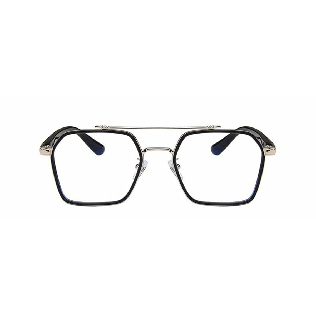 Tony Stark Square Frame Retro Vintage Frame for Men and Women Clear Spectacle Frame (Black & Silver)