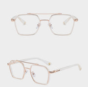 Tony Stark Square Frame Retro Vintage Frame for Men and Women Clear Spectacle Frame (White & Gold)