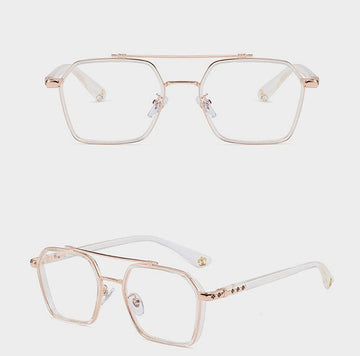 Tony Stark Square Frame Retro Vintage Frame for Men and Women Clear Spectacle Frame (White & Gold)