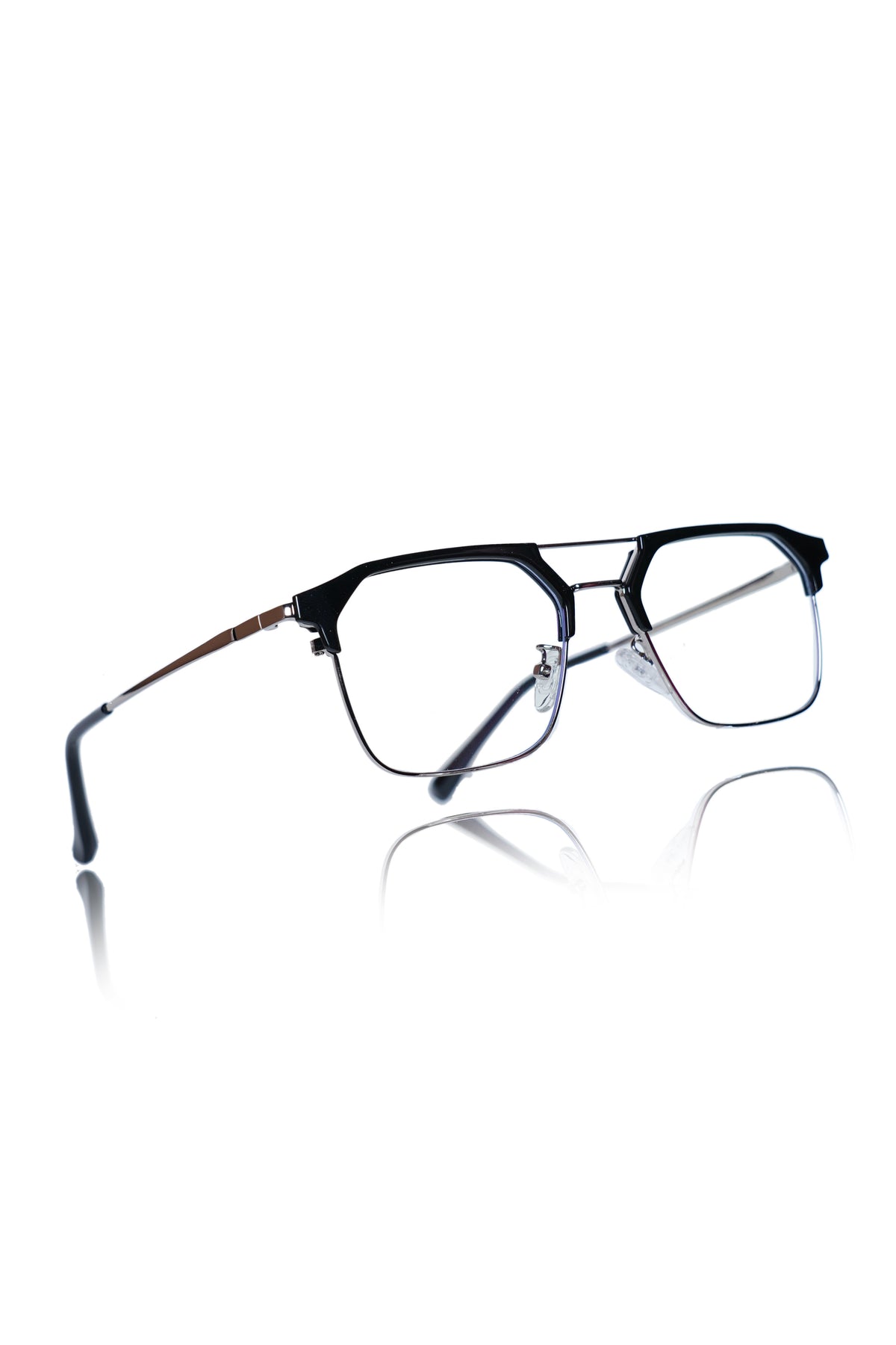 Premium Series Classic Vintage Eyewear Eyeglasses Spectacles with Blue Light Anti Glare Glasses Frame for Men and Women (Black & Silver)