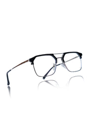 Premium Series Classic Vintage Eyewear Eyeglasses Spectacles with Blue Light Anti Glare Glasses Frame for Men and Women (Black & Silver)