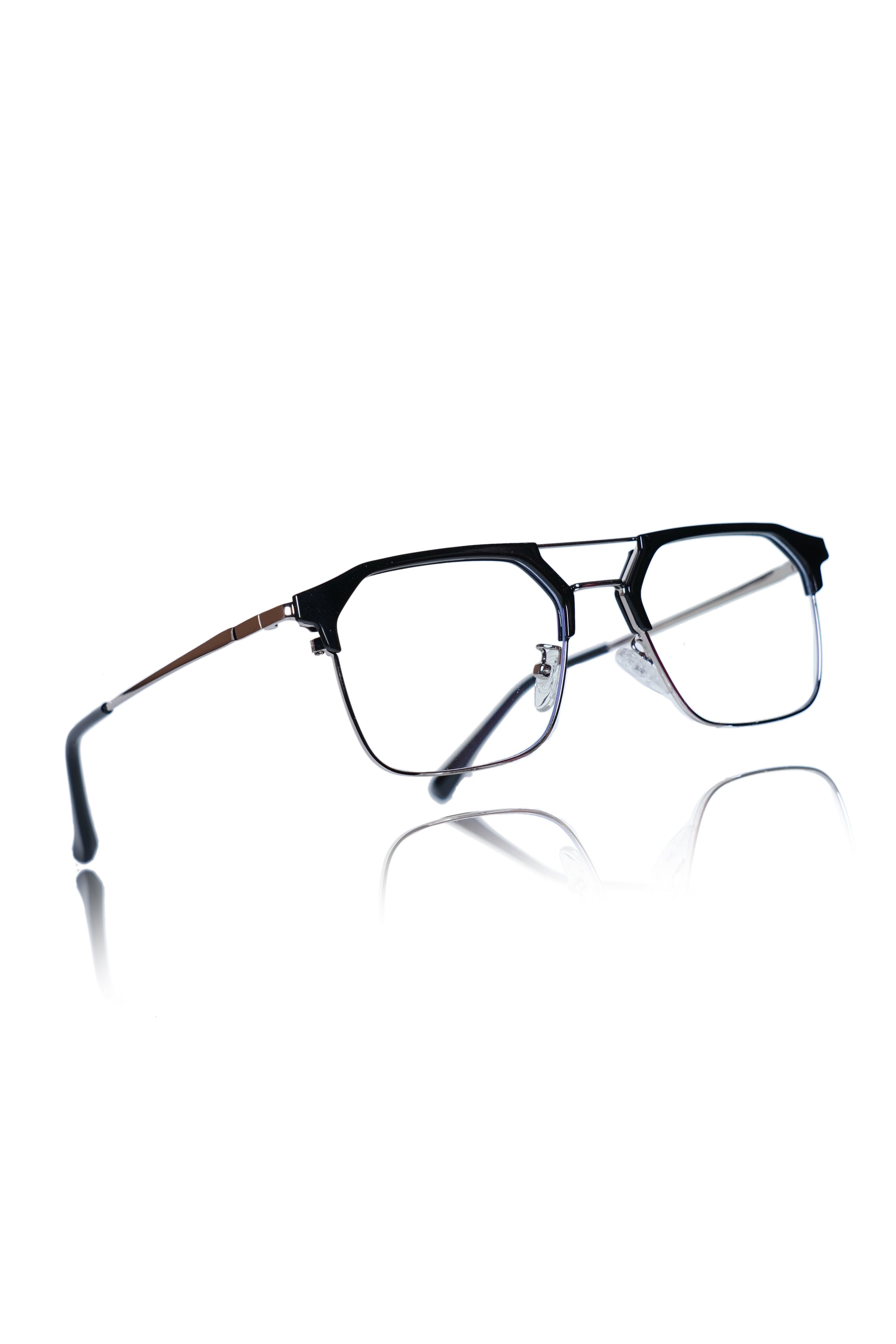 Premium Series Classic Vintage Eyewear Eyeglasses Spectacles with Blue Light Anti Glare Glasses Frame for Men and Women (Black & Silver)