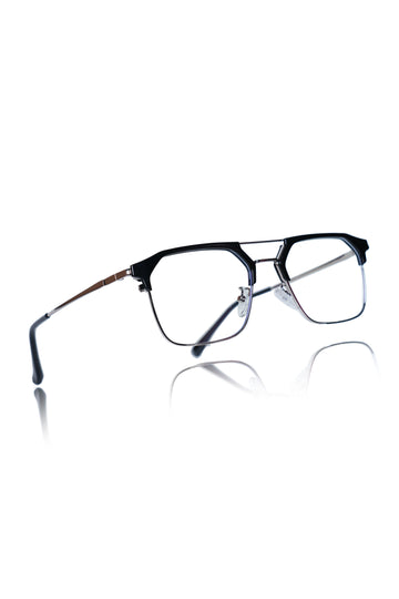 Premium Series Classic Vintage Eyewear Eyeglasses Spectacles with Blue Light Anti Glare Glasses Frame for Men and Women (Black & Silver)