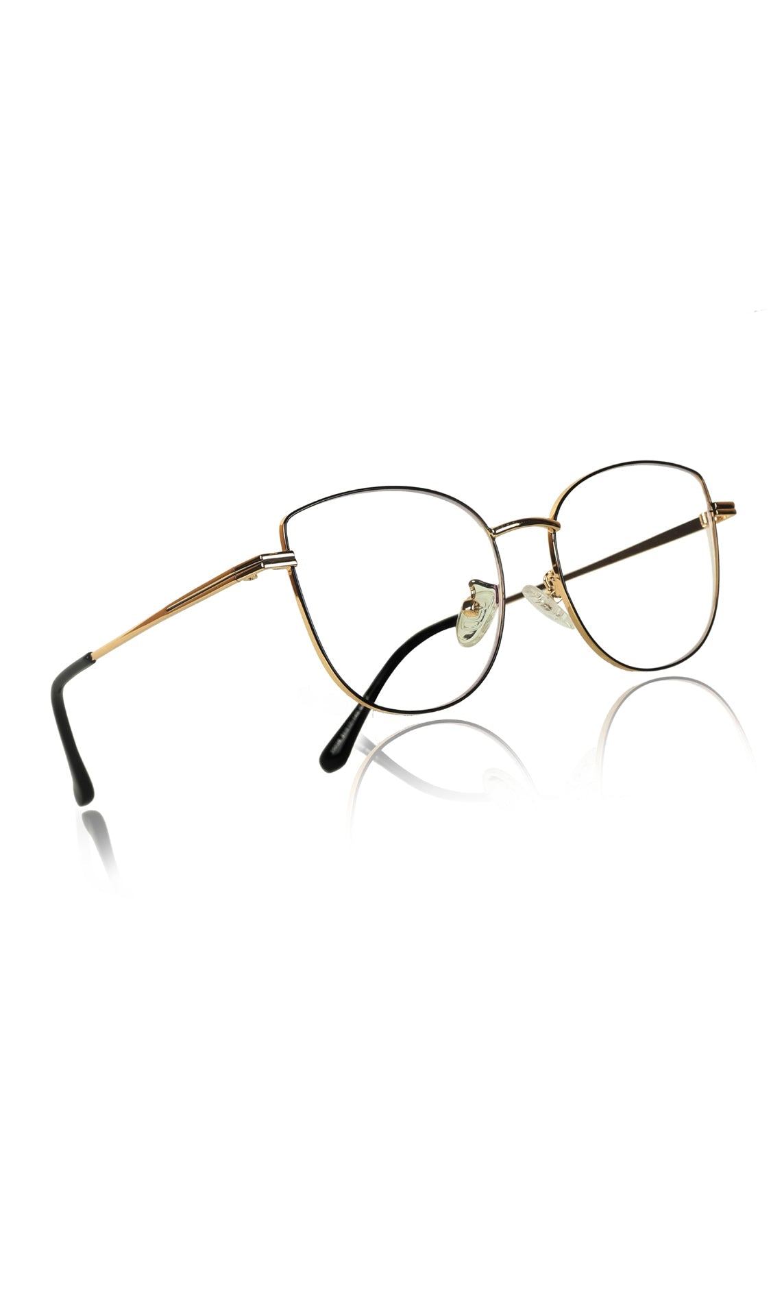 Premium Series Cat Eye Metal Designer Frame Women Spectacle | Fashionable Blu Cut Anti Glare Eyeglasses For Computer, Mobile Phone and Blue Rays Protection Eyewear (Black and Gold)