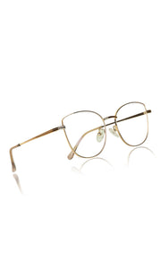 Premium Series Cat Eye Metal Designer Frame Women Spectacle | Fashionable Blu Cut Anti Glare Eyeglasses For Computer, Mobile Phone and Blue Rays Protection Eyewear (Gold)