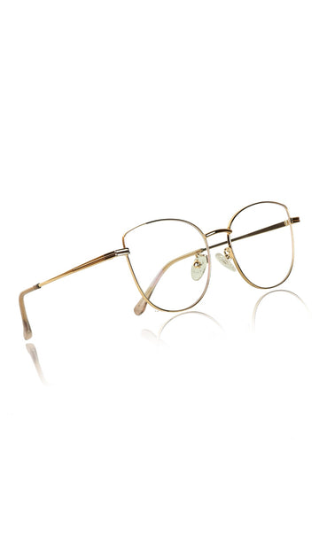 Premium Series Cat Eye Metal Designer Frame Women Spectacle | Fashionable Blu Cut Anti Glare Eyeglasses For Computer, Mobile Phone and Blue Rays Protection Eyewear (Gold)