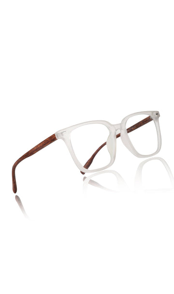 Premium Series Woodern Finish collection Square Spectacle Frame | Fashionable Eyeglasses Eyewear for Men and Women (White Wood)