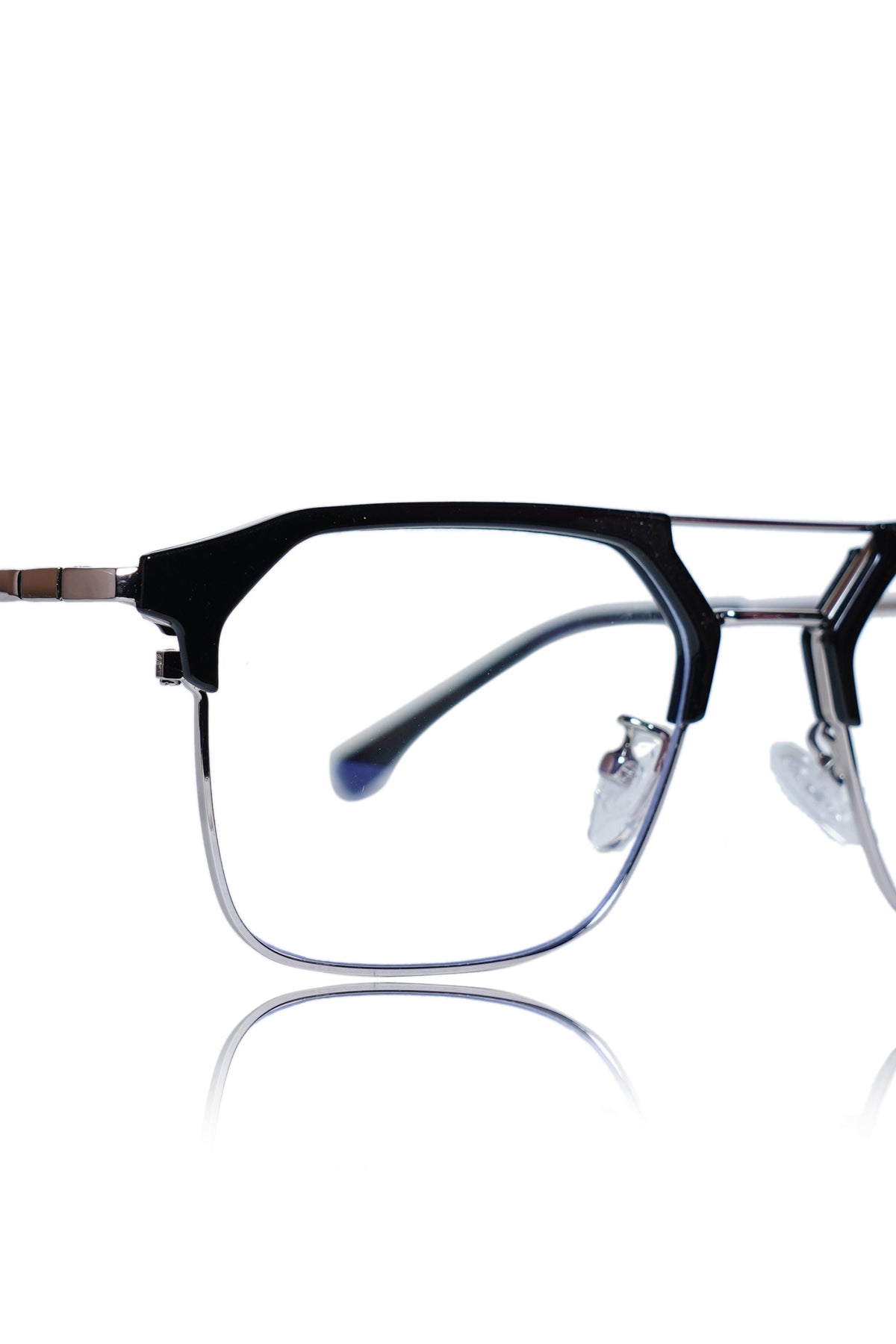 Premium Series Classic Vintage Eyewear Eyeglasses Spectacles with Blue Light Anti Glare Glasses Frame for Men and Women (Black & Silver)