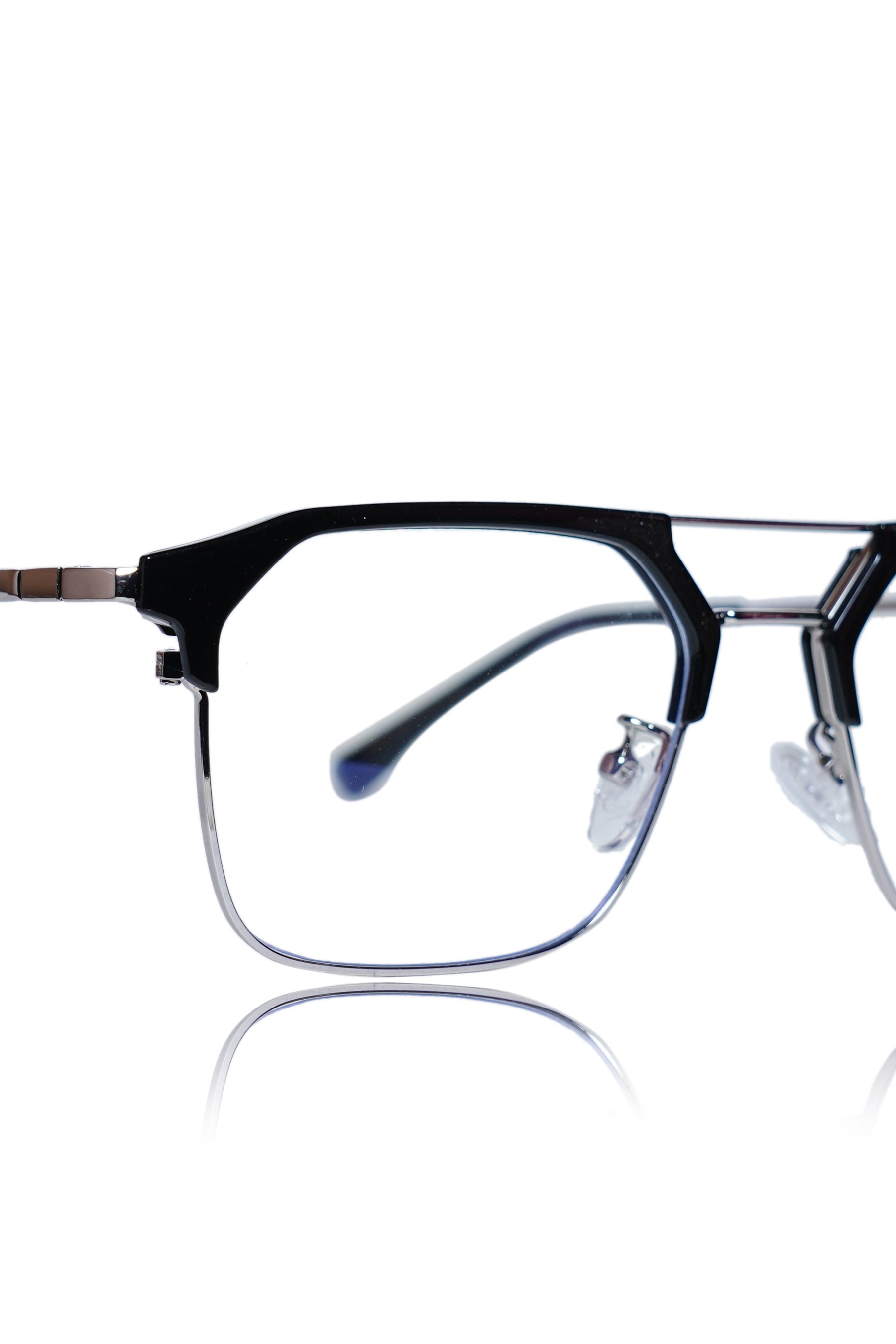 Premium Series Classic Vintage Eyewear Eyeglasses Spectacles with Blue Light Anti Glare Glasses Frame for Men and Women (Black & Silver)