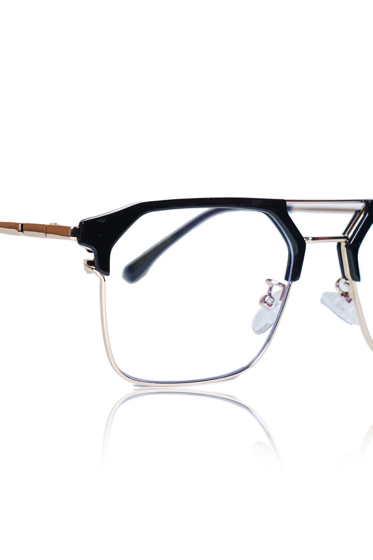 Premium Series Classic Vintage Eyewear Eyeglasses Spectacles with Blue Light Anti Glare Glasses Frame for Men and Women (Black & Gold)