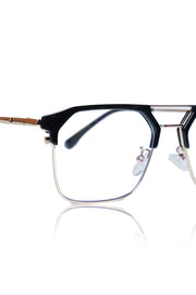 Premium Series Classic Vintage Eyewear Eyeglasses Spectacles with Blue Light Anti Glare Glasses Frame for Men and Women (Black & Gold)