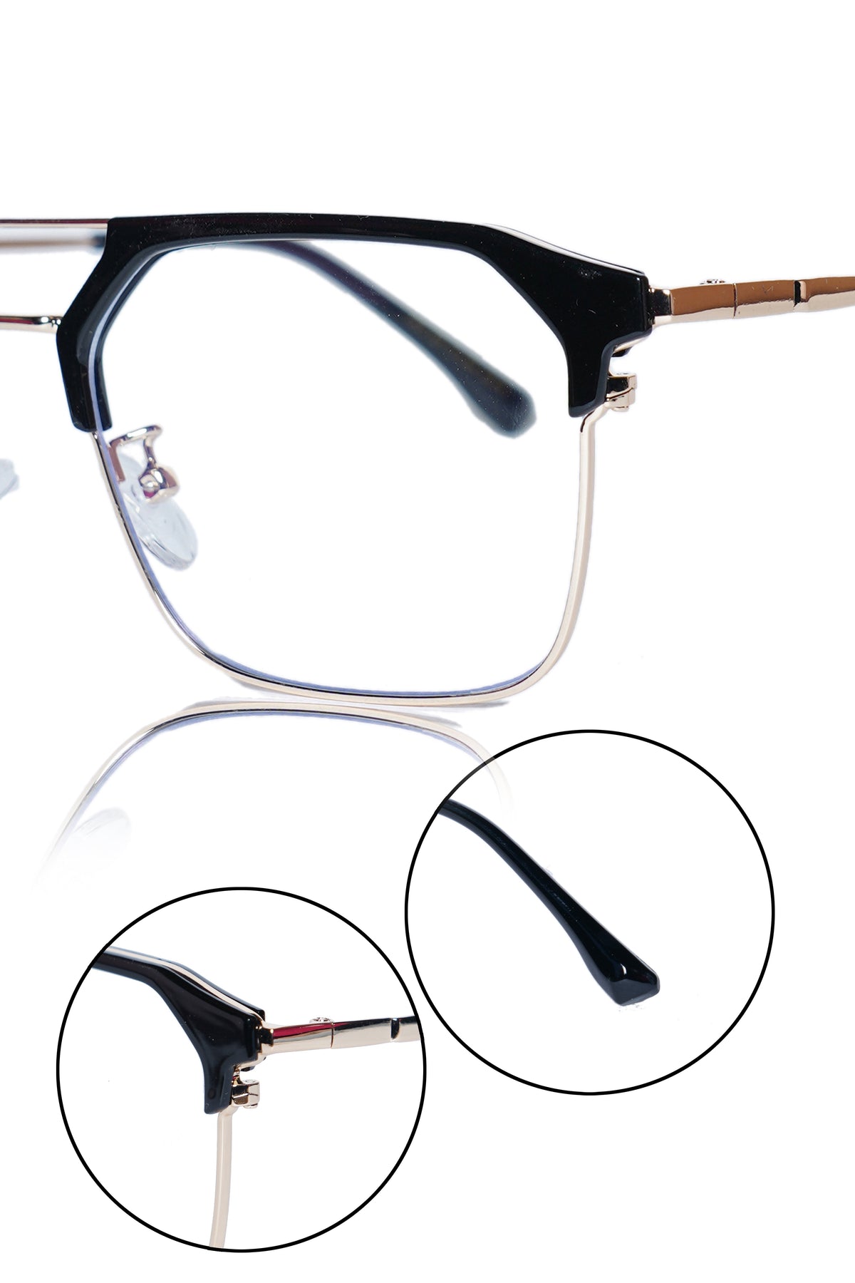 Premium Series Classic Vintage Eyewear Eyeglasses Spectacles with Blue Light Anti Glare Glasses Frame for Men and Women (Black & Gold)
