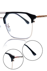 Premium Series Classic Vintage Eyewear Eyeglasses Spectacles with Blue Light Anti Glare Glasses Frame for Men and Women (Black & Gold)