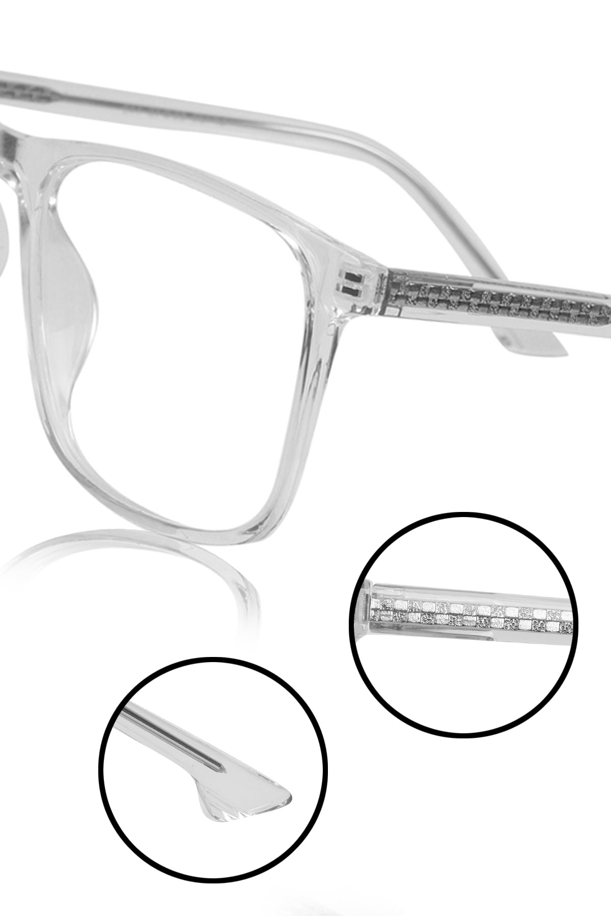 Premium Series Pure Acetate Sheet Rectangle Eyewear Frame | Modern Fashionable Trending Spectacle Eyeglasses For Men and Women (Crystal Transparent)