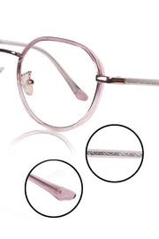 Pure TR Metal and Plastic Combination Round Flat-Top Spectacle Frame | Blu cut and Anti Glare Computer Mobile Phone Protection Eyewear Eyeglasses (Wild Rose)
