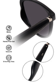 Jodykoes Square Smart Sunglasses with Speaker and Voice Assistant (Black)