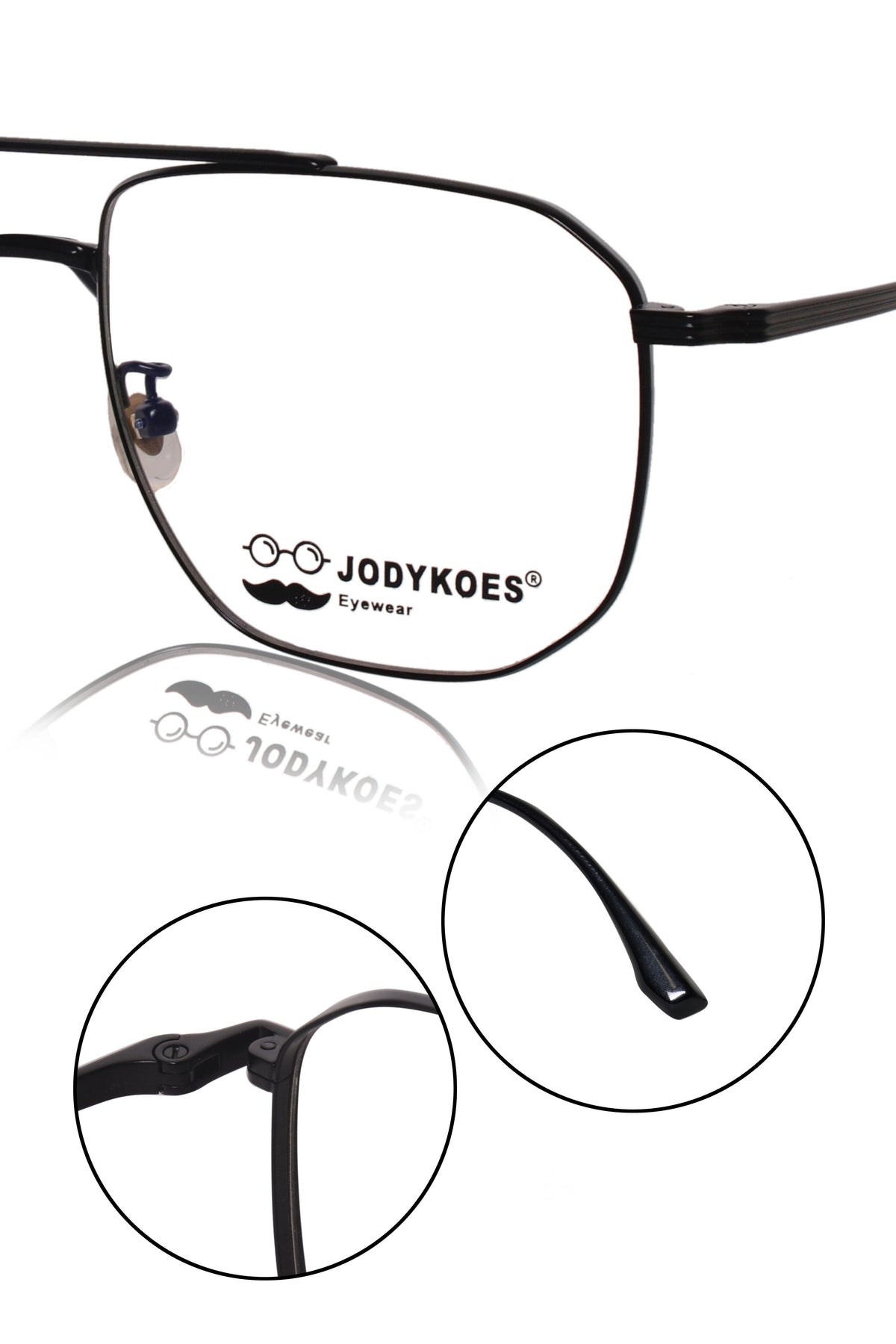 Luxury Series : Pure Titanium Metal Spectacle Eyeglasses | New Shape Double Bar Square Metal Eyewear Frame (Black)