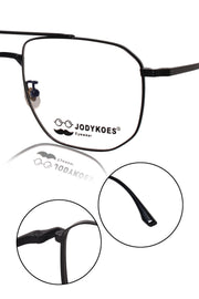 Luxury Series : Pure Titanium Metal Spectacle Eyeglasses | New Shape Double Bar Square Metal Eyewear Frame (Black)