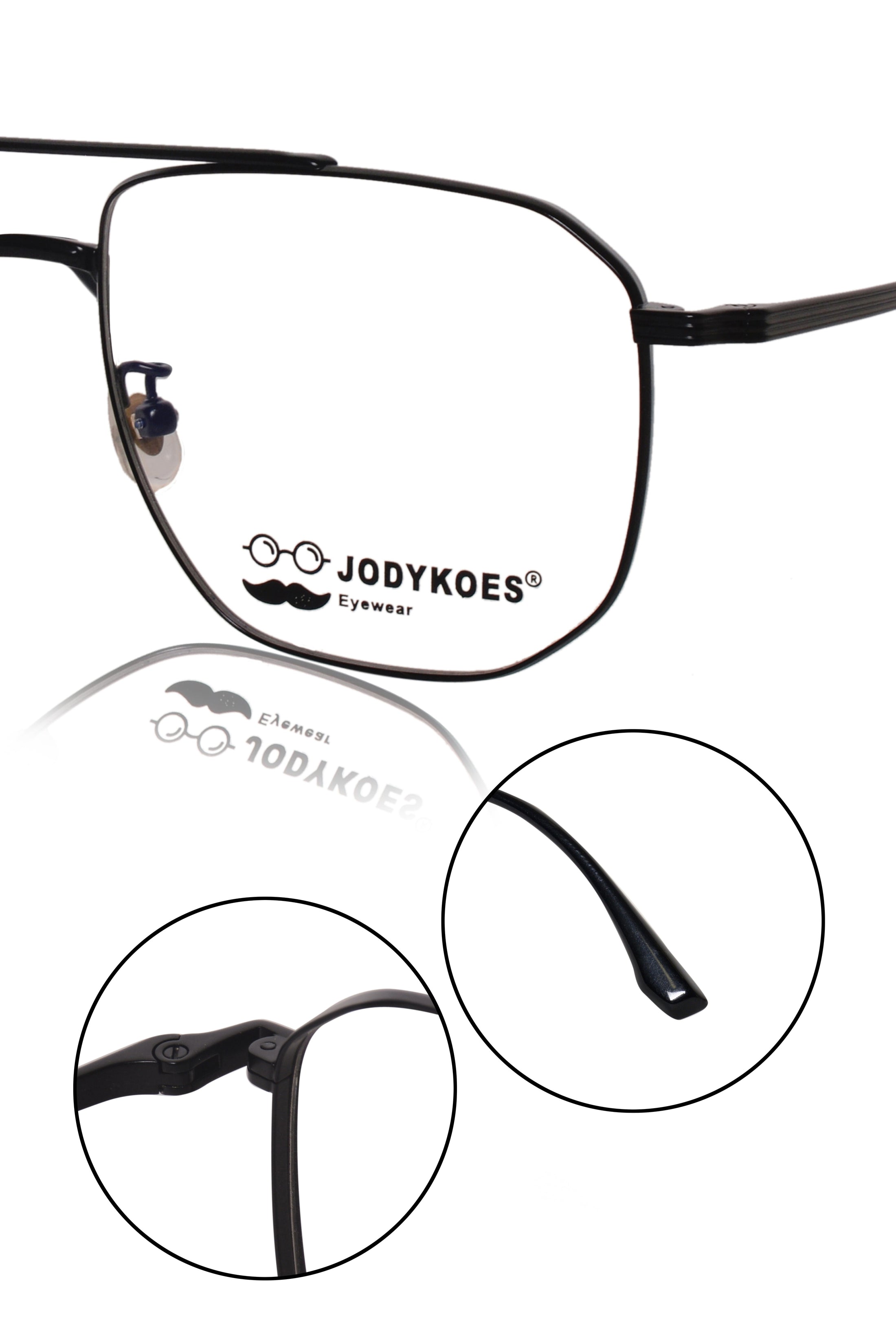 Luxury Series : Pure Titanium Metal Spectacle Eyeglasses | New Shape Double Bar Square Metal Eyewear Frame (Black)