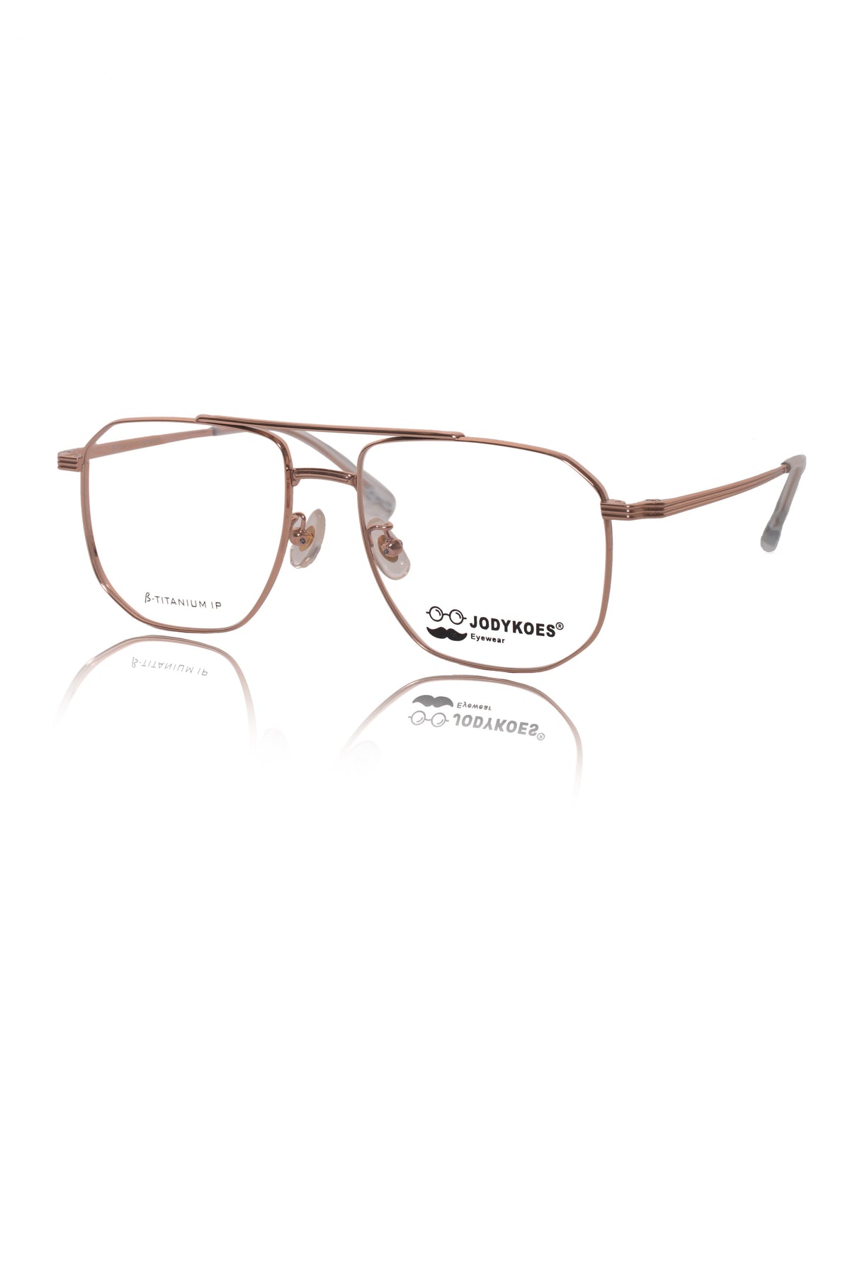 Luxury Series : Pure Titanium Metal Spectacle Eyeglasses | New Shape Double Bar Square Metal Eyewear Frame (Gold)