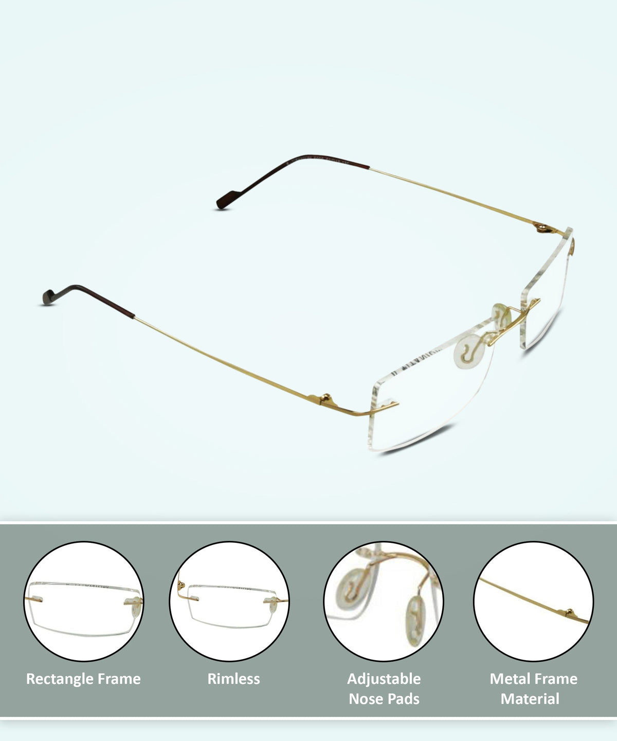 Rectangle Signature Rimless Frame (Gold)