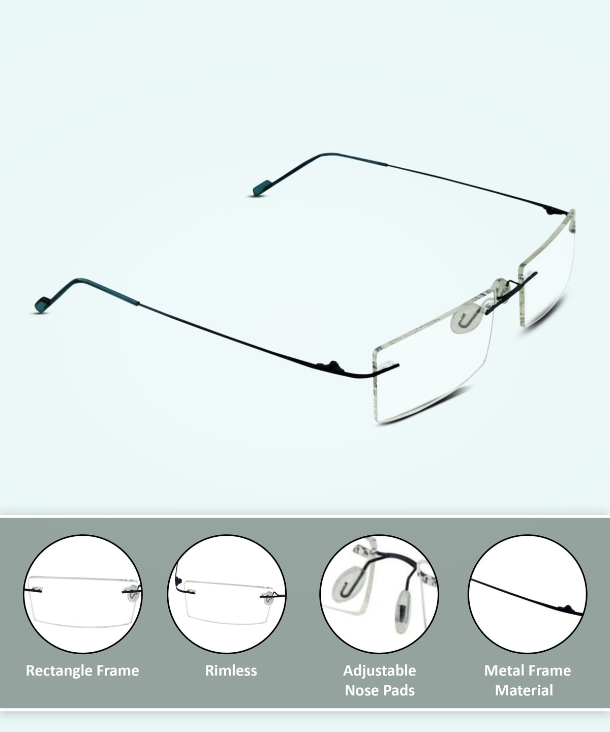 Rectangle Signature Rimless Frame (Blue)