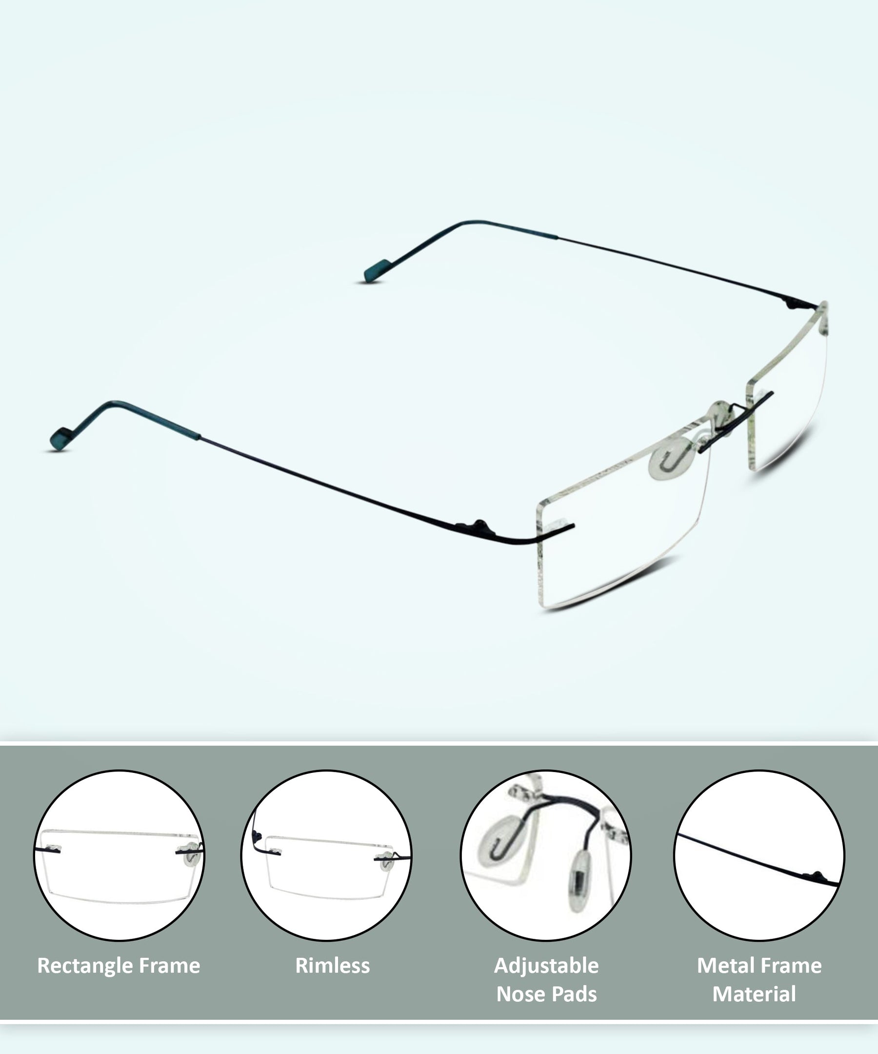 Rectangle Signature Rimless Frame (Blue)