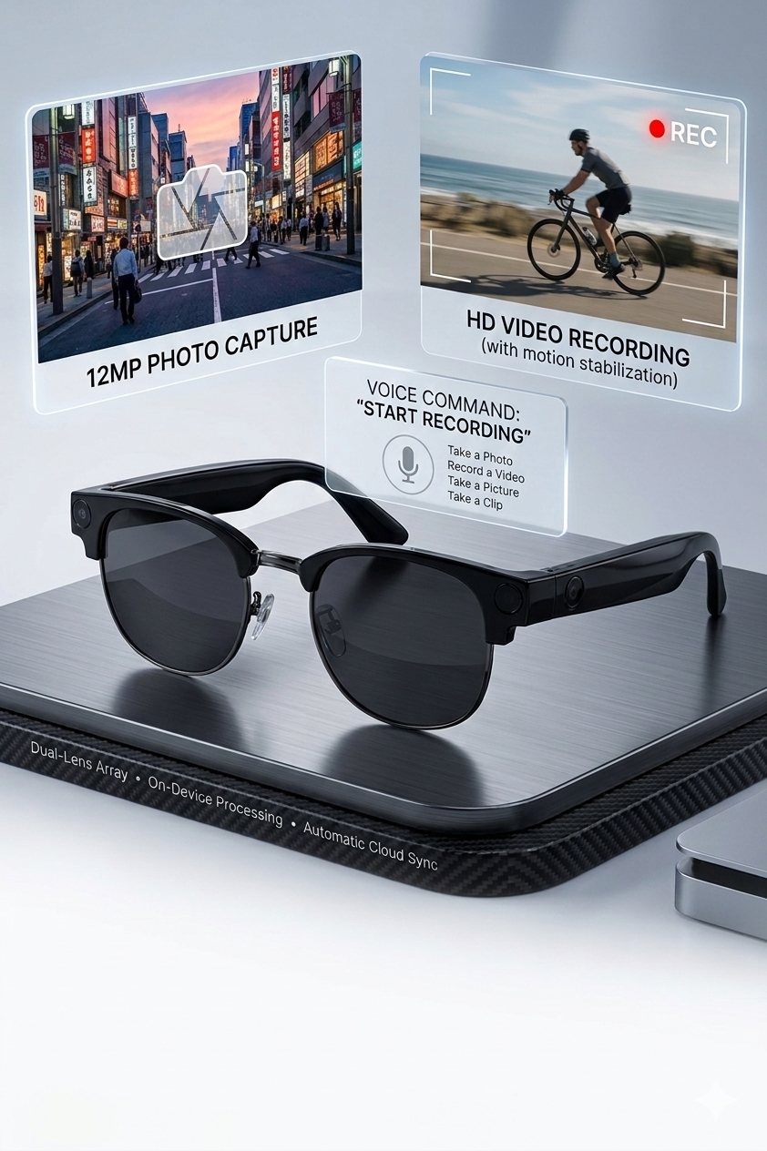 Jodykoes Round Smart Glasses with Camera & Audio (Beta AI)